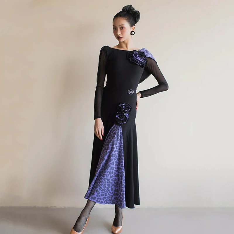 

Waltz Dress Women Ballroom Dress Standard Modern Dance Competition Costume Black Purple Skirt Female Training Dance Wear AMY1406