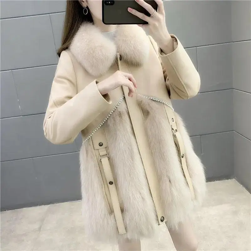 Square Collar Coats Autumn Winter New Fashion Mid-length Faux Fur Coat Elegant Thick Warm Outerwear Fake Fur Woman Jackets T59