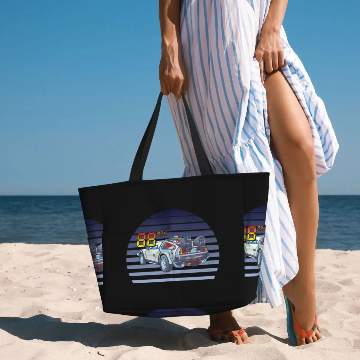 

DeLorean Back To The Future Beach Tote Bag Sport Gym Yoga Duffle Large Tote Bag Women Travel Bag Fitness bag