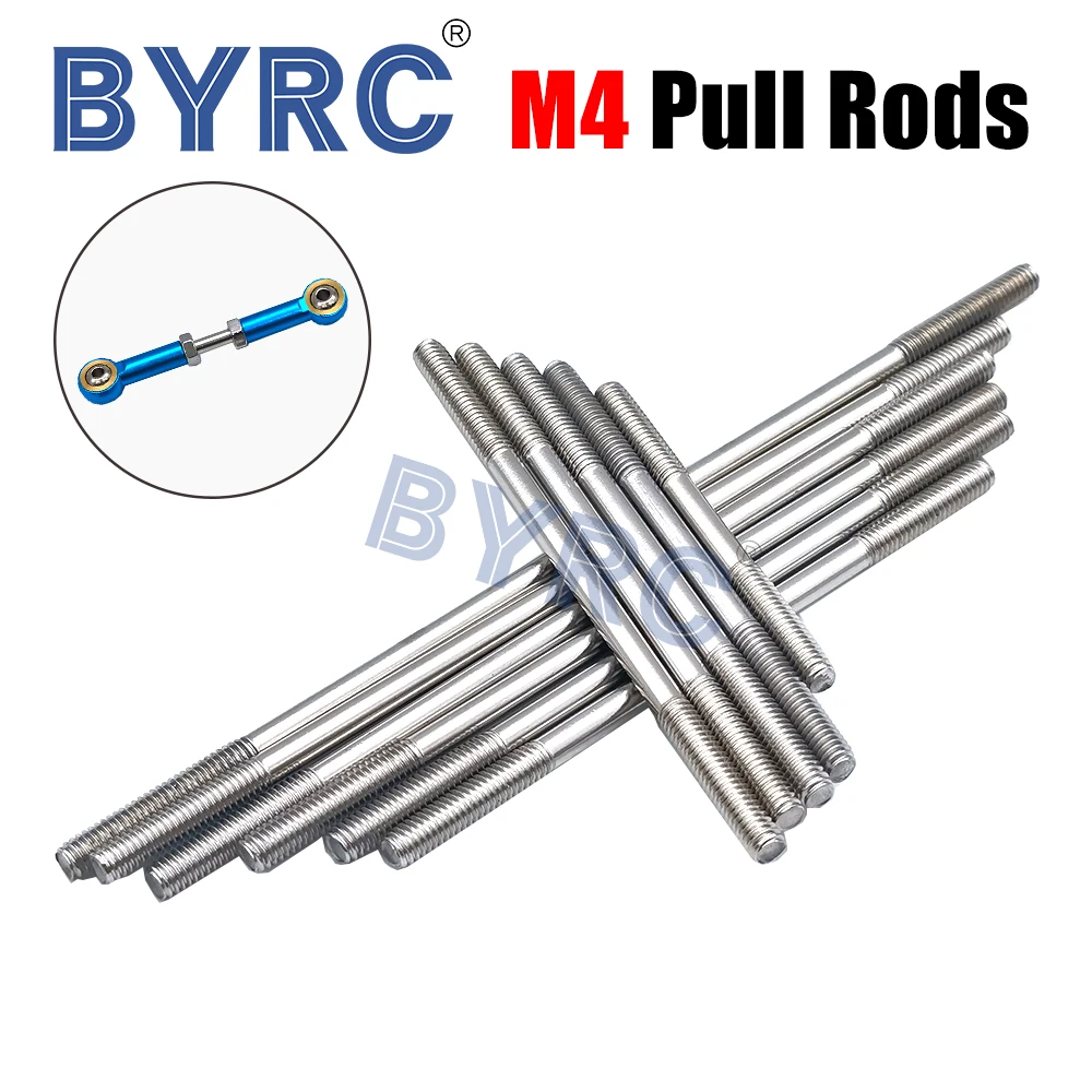 1 Set M4 Stainless Steel Threaded Tie Push Rods Servo Linkage Dia 4mm L 16mm~500mm Shaft Pull for RC Model Car Boat