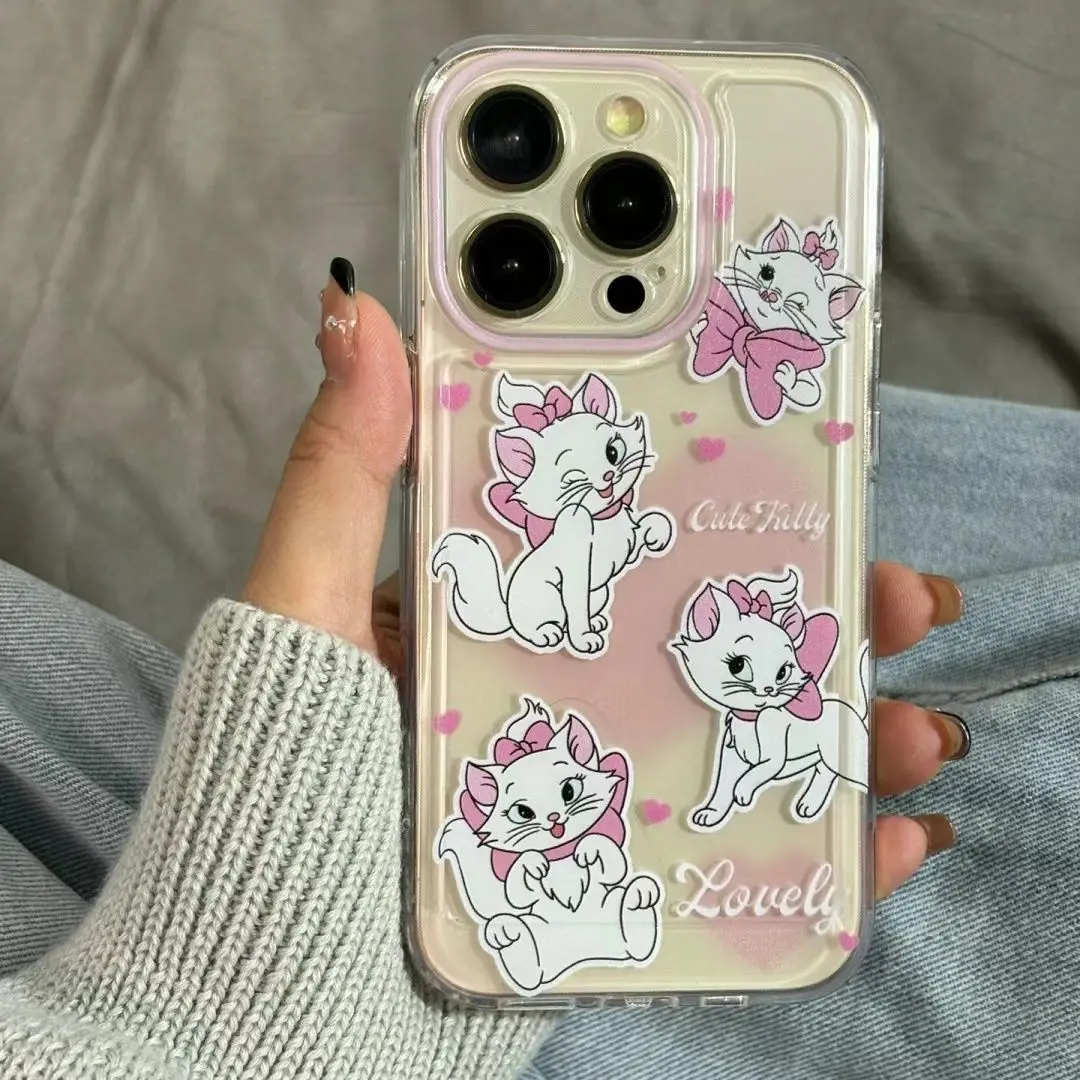 Sanrio Full Screen Lovely Four Only Mary Cat For iPhone 15 14 13 12 16 Pro Max XS XR 7 8 Plus Clear Anti Drop iPhone 14 Case Y2k