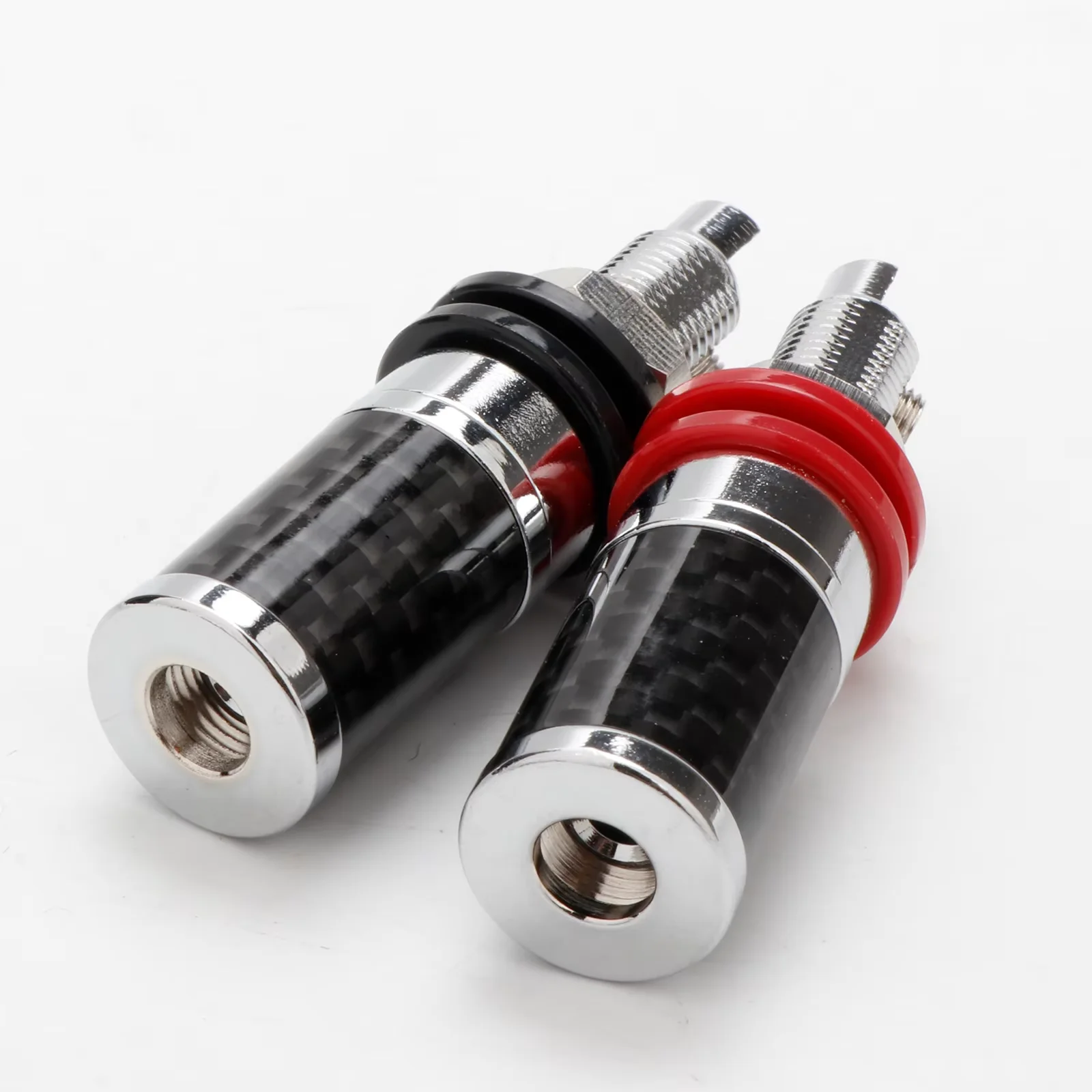 Preffair 4Pcs Carbon Fiber OFC Copper Plated Speaker Terminal Long Short Binding Post 4mm Banana Plug Audio Jack Socket