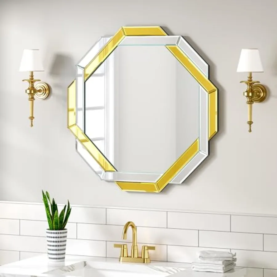 

Bathroom Mirror-20"X20" Helicoid Wall Mirrors Decorative, Hexagon Beveled Edge Frameless Mirror for Wall Bathroom, Vanity Room,