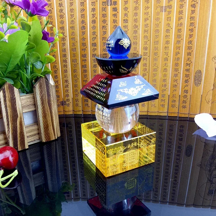 Home furnishings Crystal relics tower Home Offering Colorful Treasure Box Seal Dharani Bodhi Pagoda Five Wheel Pagoda Feng Shui