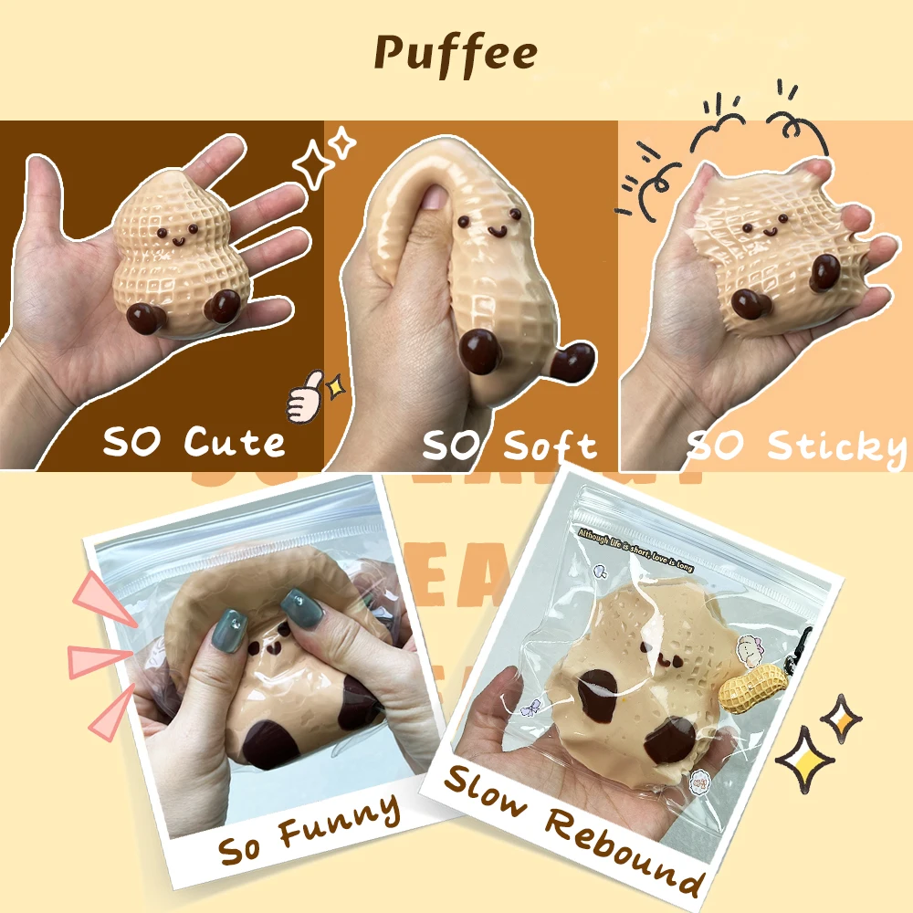 Peanut Food-grade Silicone Squishy Toy, Handmade Taba Squishy, Creamy Soft Adhesive Slow Rebound Squeeze Toy, Happy Pinching