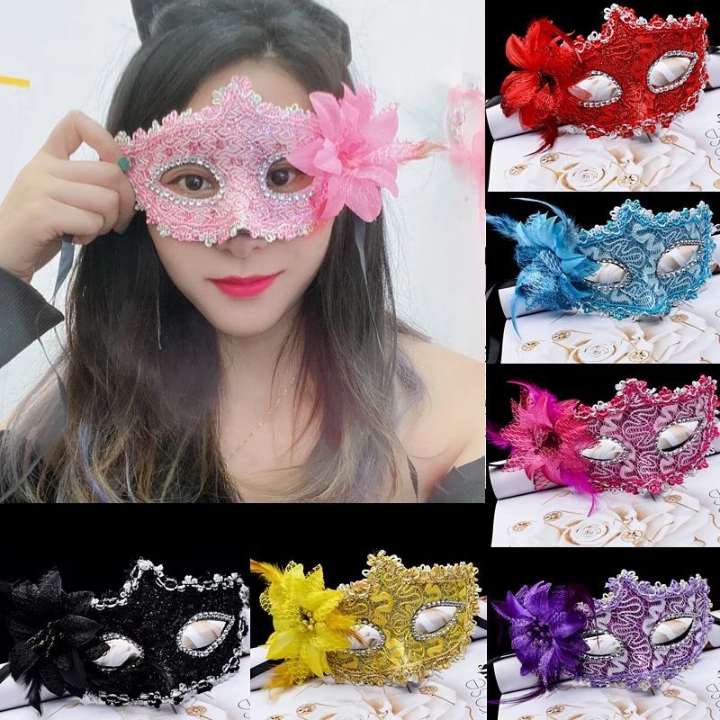 Venetian Mask Halloween Eye Mask Side Flower Rose Lace Sexy Mask Masquerade Party Decoration Dance Carnival Costume Play Props - view 5