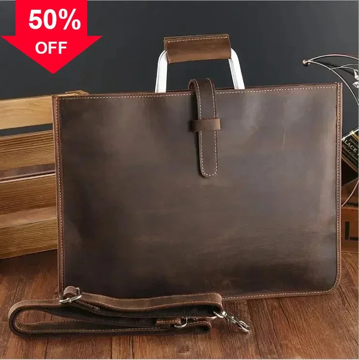 High Fashion Luxury Clutch Men's A4 File Document Purse Wallet Top Layer Ipad Leather Business Bag Briefcase Cowkskin