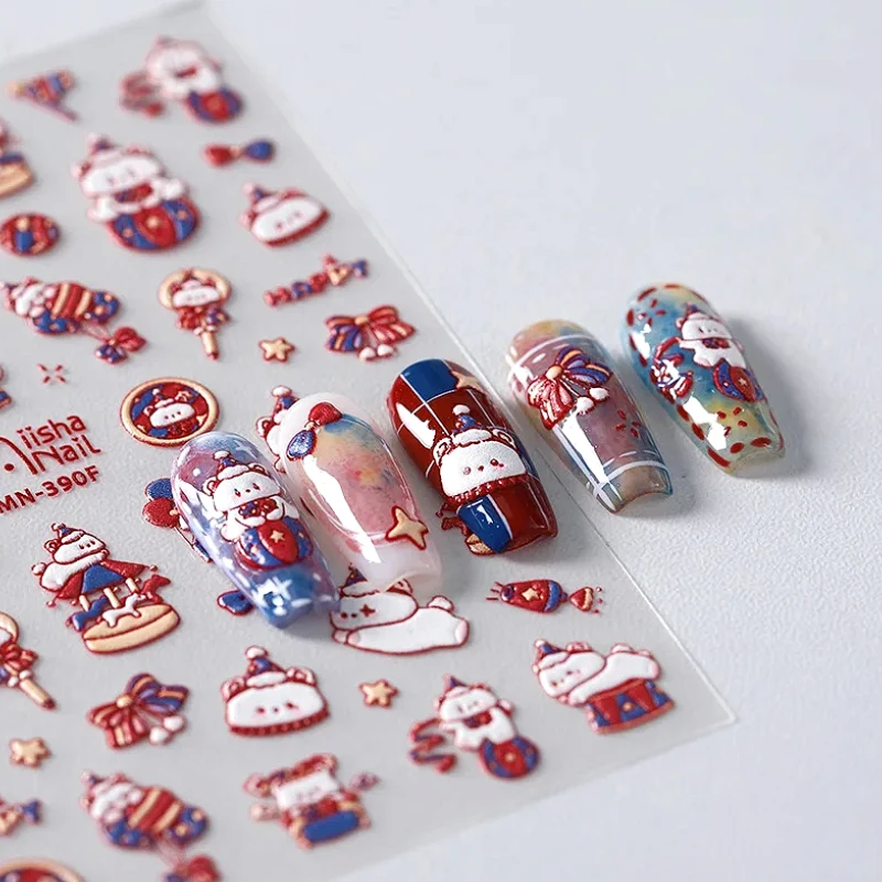 Cartoon Circus TroupTalent Show Bear Balloons Bowknot Flag Stars Embossed Reliefs Adhesive Nail Art Stickers Cute Manicure Decal