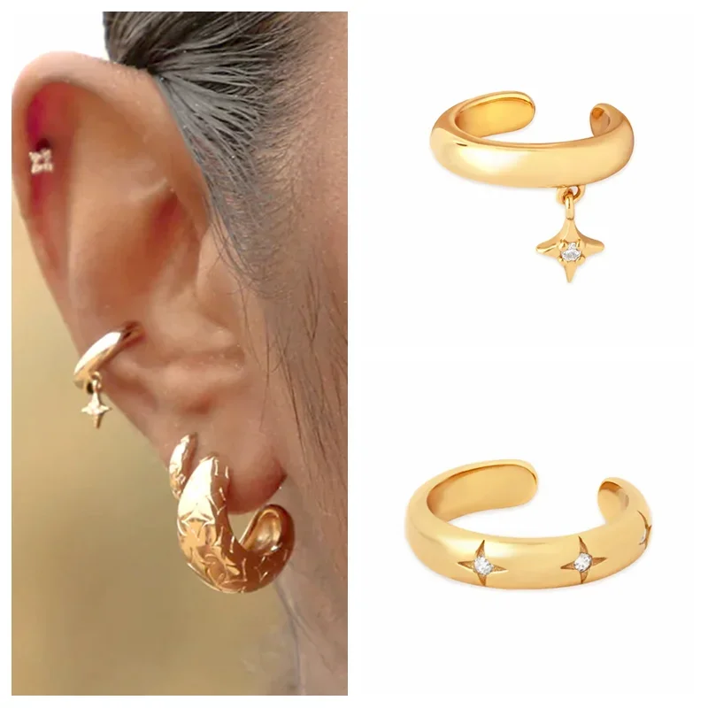 Premium 18K Gold Earrings for Women Fashion Clip on Earrings Cartilage Non Perforating Earclips Wedding Ear Cuff Jewelry Gift