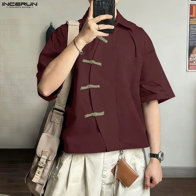 

INCERUN Men's Shirt Color-block Button Lapel Short Sleeve Menswear Clothing Streetwear 2026 Vintage Casual Shirts For Man