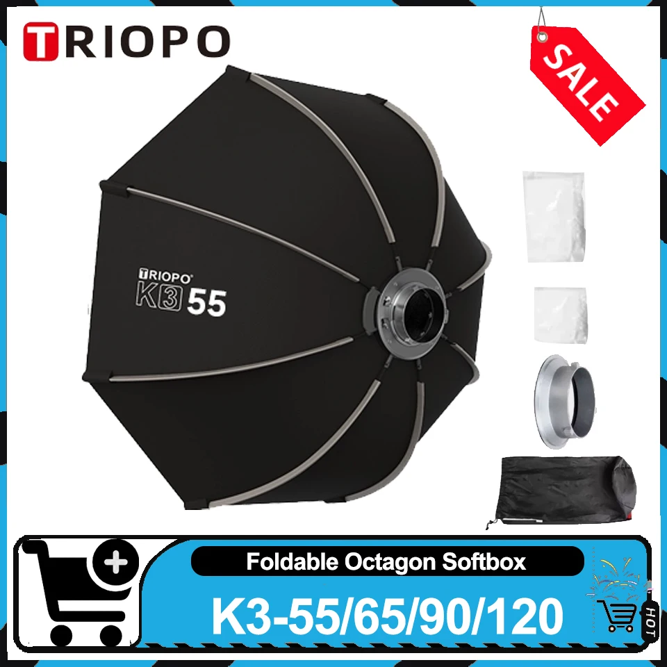 

TRIOPO K3 Series 55cm 65cm 90cm 120cm Profoto Folding Softbox Quickly Faster Installatiion Softbox for Photography Studio