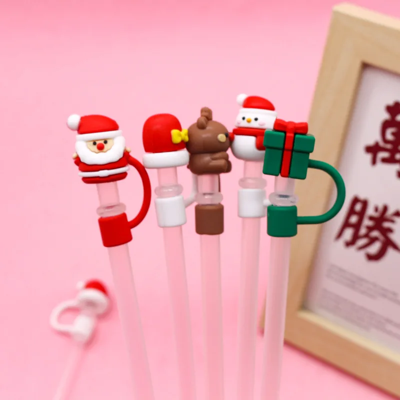 6 stücke 10mm Weihnachten Stroh Abdeckung Kappe Topper Weihnachten Dekorationen Weihnachten Wiederverwendbare Staub-Proof Stroh Tipps Deckel Weihnachten hause Dekore
