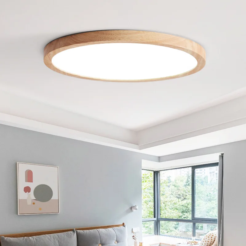 

Solid Wood Japanese LED Ceiling Lamp Living Study Dining Room Ultra-Thin Ceiling Light Bedroom Corridor Decora Lighting Fixture