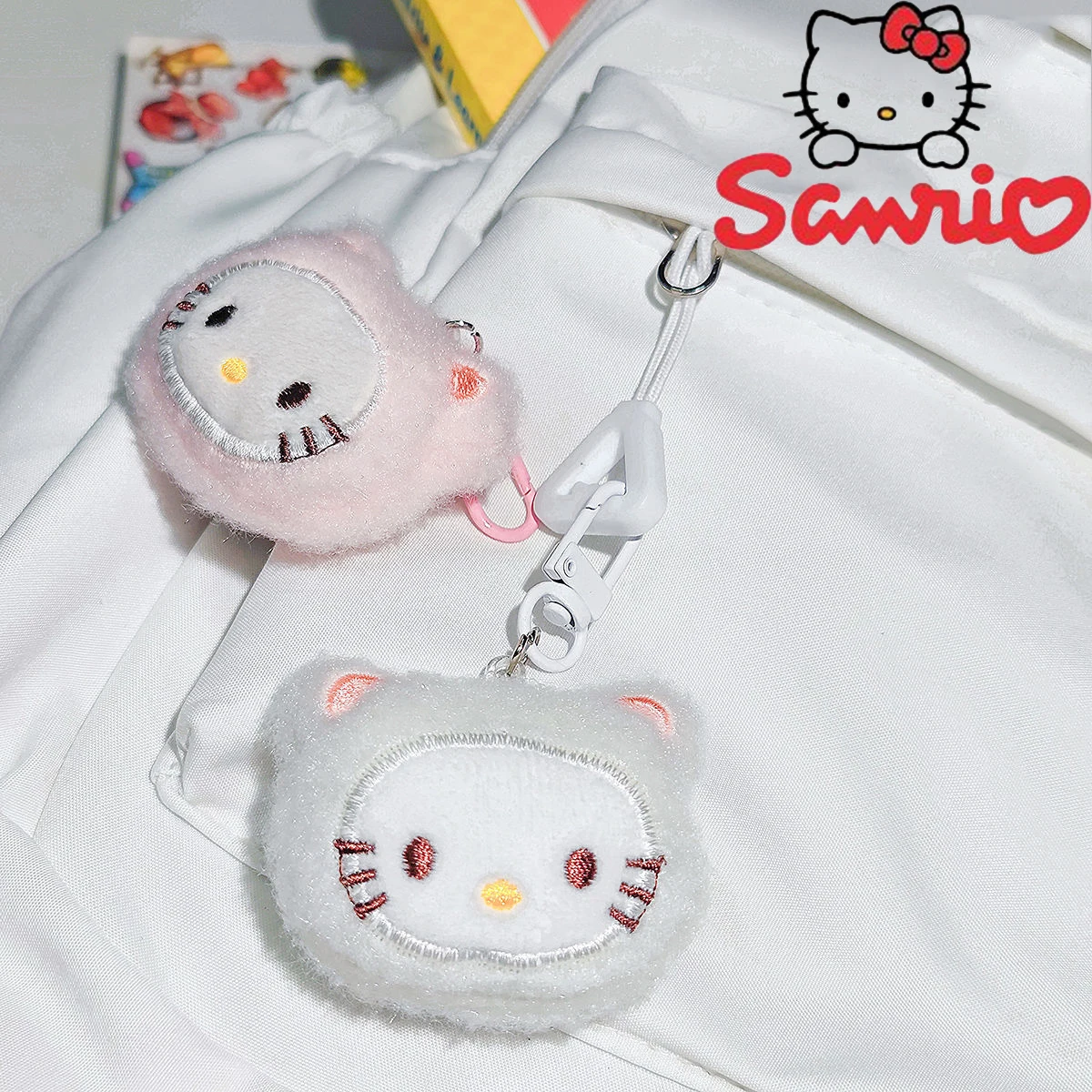 Sanrio Kawaii Hello Kitty Embroidered Plush Doll Keychain Sweet Girl Cute KTM Backpack Pendant Keyring Decoration Holiday Gifts