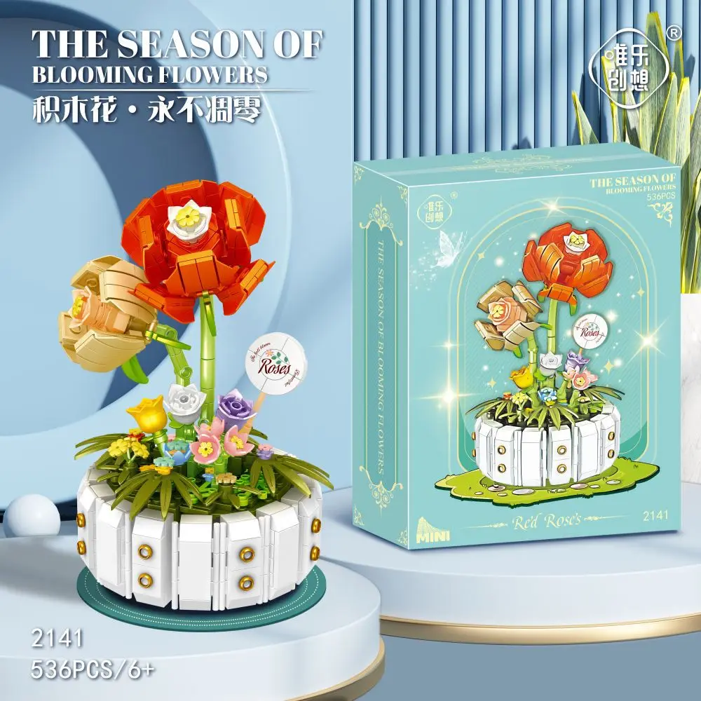 Pot d'orchidée Rose, blocs de construction, Simulation de plantes à fleurs, ornements MOC, briques techniques à monter soi-même, cadeaux de Festival pour filles