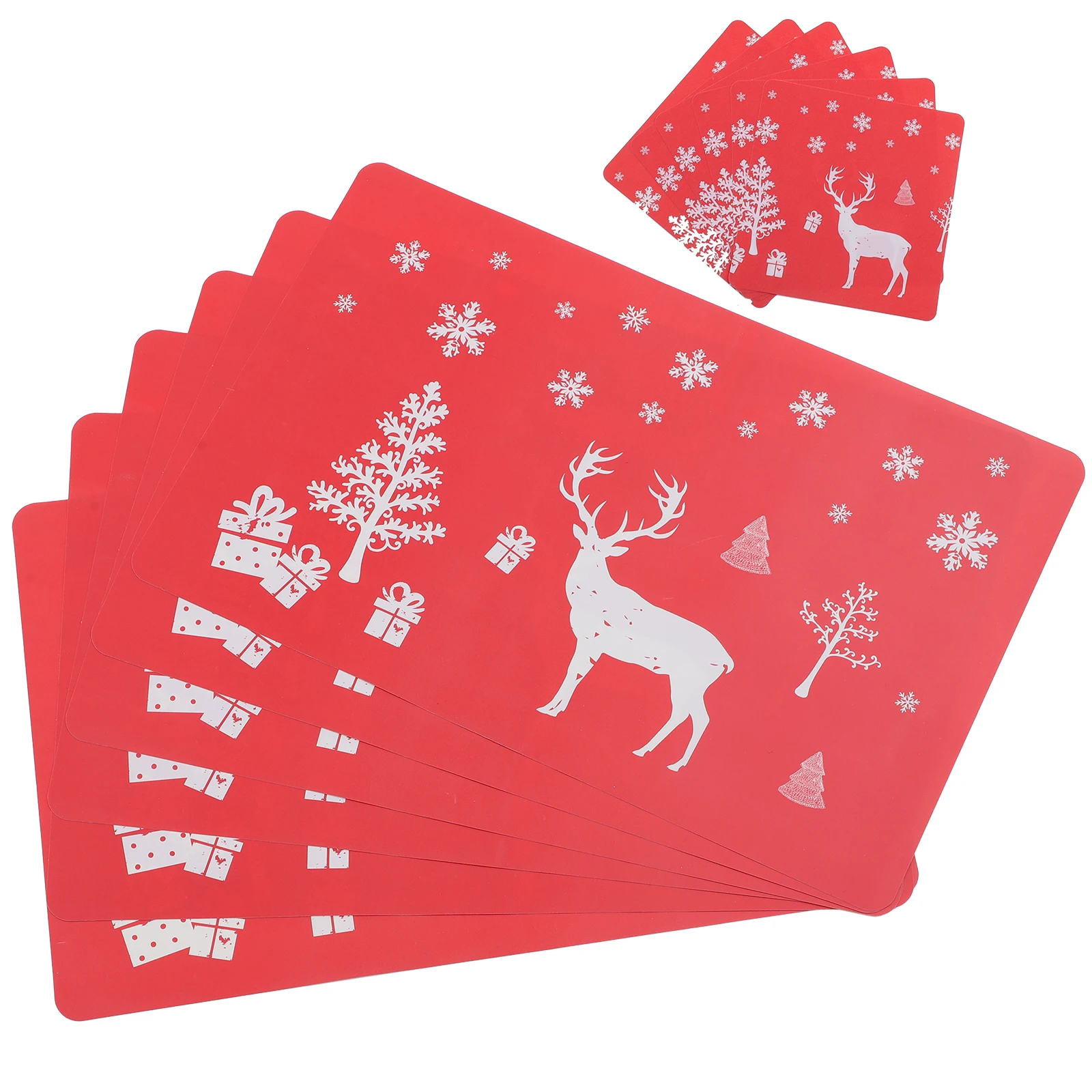 

12 Pcs PVC Placemats Coasters Set Heat Resistant Anti Slip Christmas Table Mats Easy Clean Protect Surface Dining Room Decor