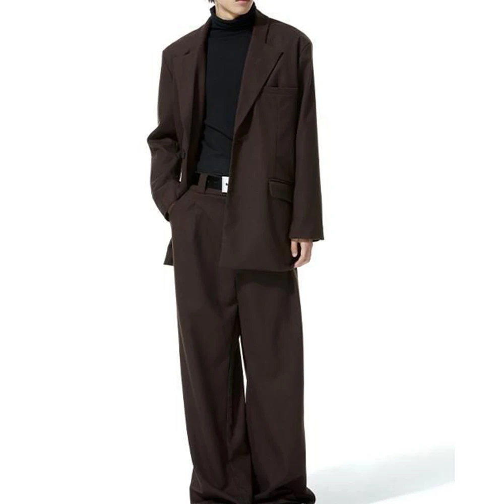 

Simple Dark Coffee Brown Single-Breasted Men's Suit 2 Piece Set Notch Lapel Loose Fit Office Party Male Outfits(Jacket&Pants)