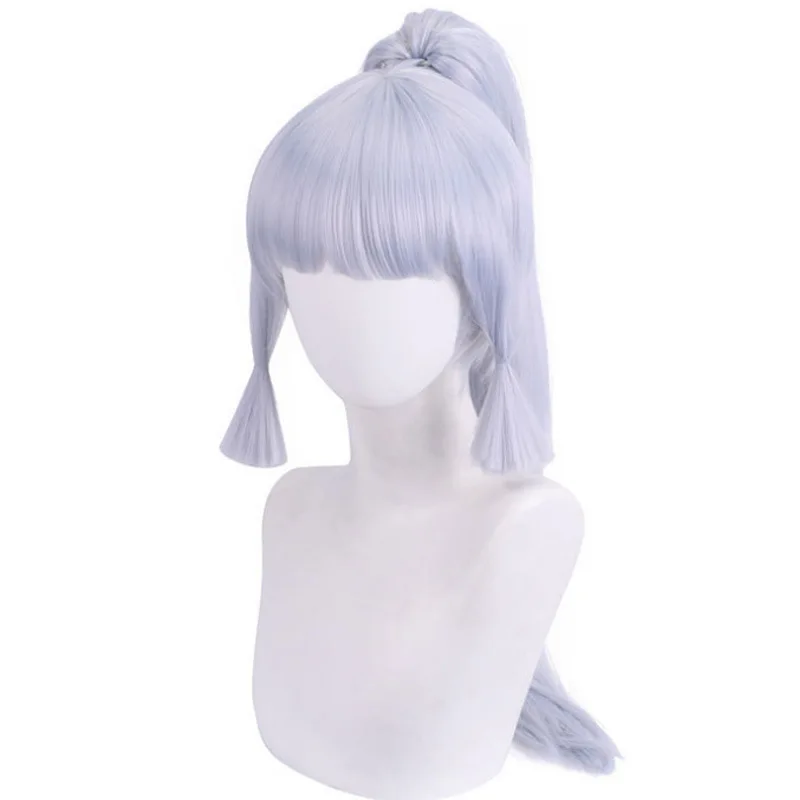 原神インパクトウィッグ 神里彩花 コスプレウィッグ キャラクタースタイル ライトシルバーカラー シングルポニーテール コスプレウィッグ