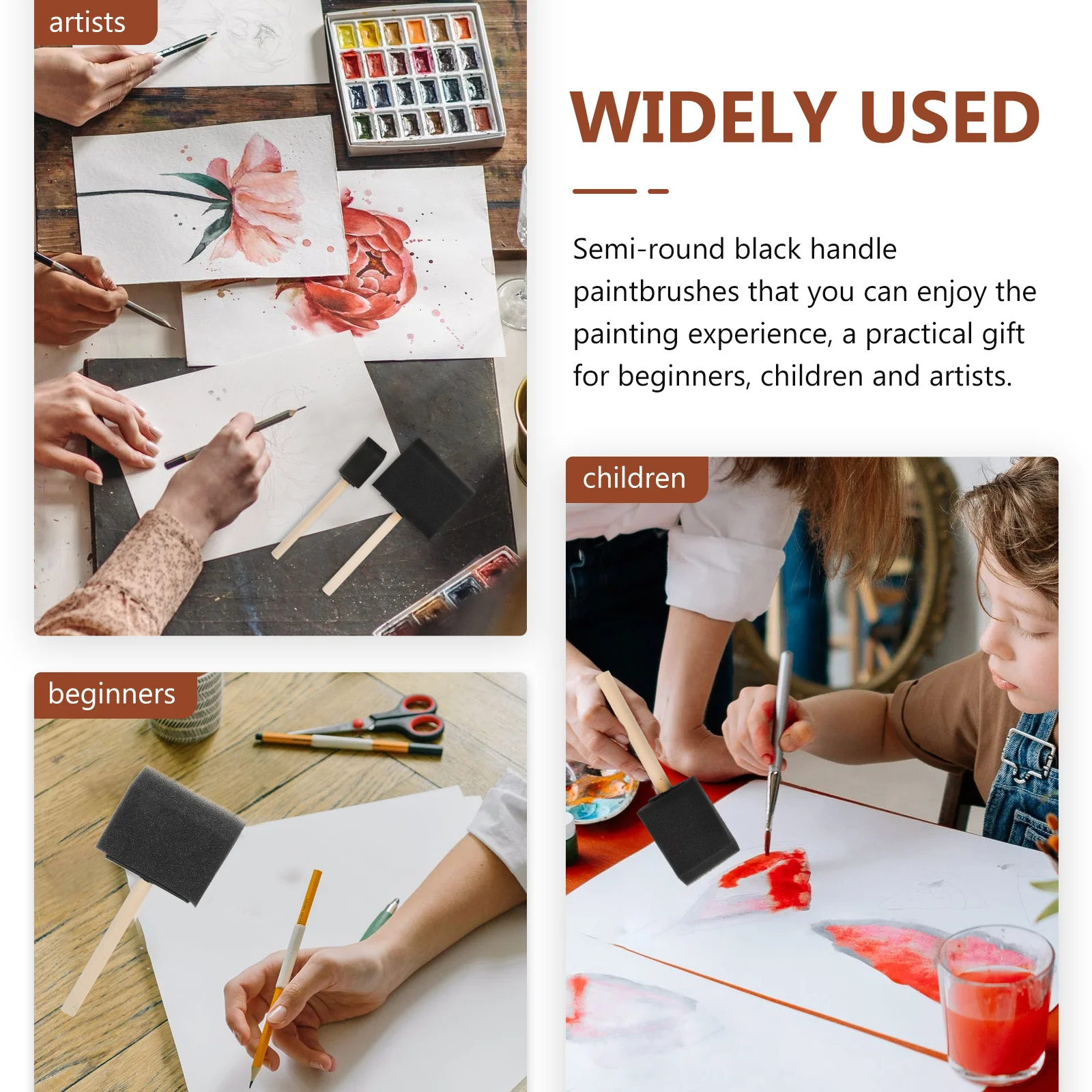 

24Pcs Premium Black Sponge Paint Brushes for Kids DIY Art Crafts Drawing Supplies Painting Tool Sponge for Painting