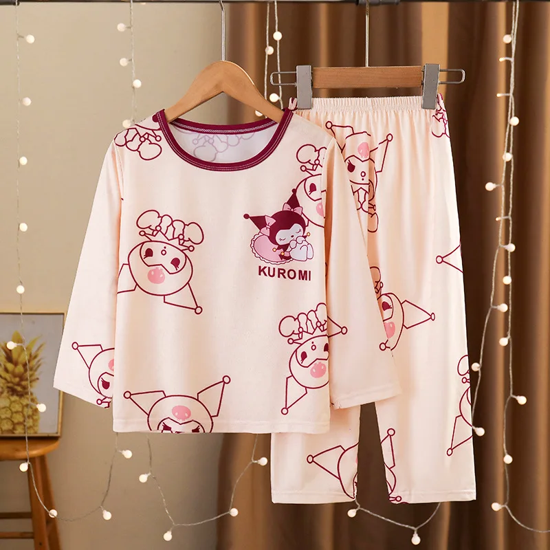 

Sanrio Kawaii Anime Kuromi Cinnamoroll Pajamas Girl Heart Cute Cartoon Long Sleeve Top Pants Autumn Home Clothes Gift for Kids