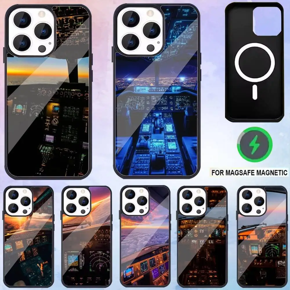 

Aviation Cockpit Pilot Phone Case For iPhone17,16,15,14,13,12,11 Plus,Pro Max Magnetic Magsafe Wireless Charging