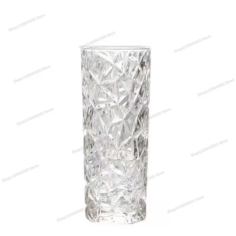 For Light luxury glass vase with flower arrangement, transparent flower vase, straight tube, large diameter