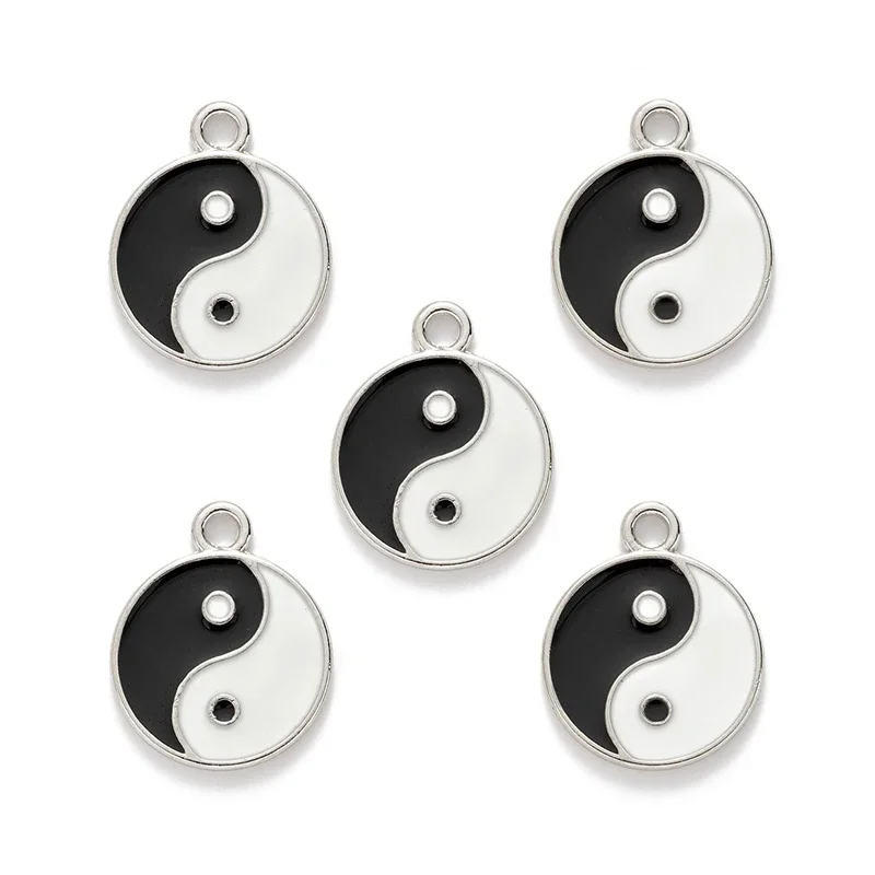 5Pcs Black White Double Faced Eight Trigrams Tai Chi Charms for Necklace Bracelet Making DIY Jewelry Accessory Finding