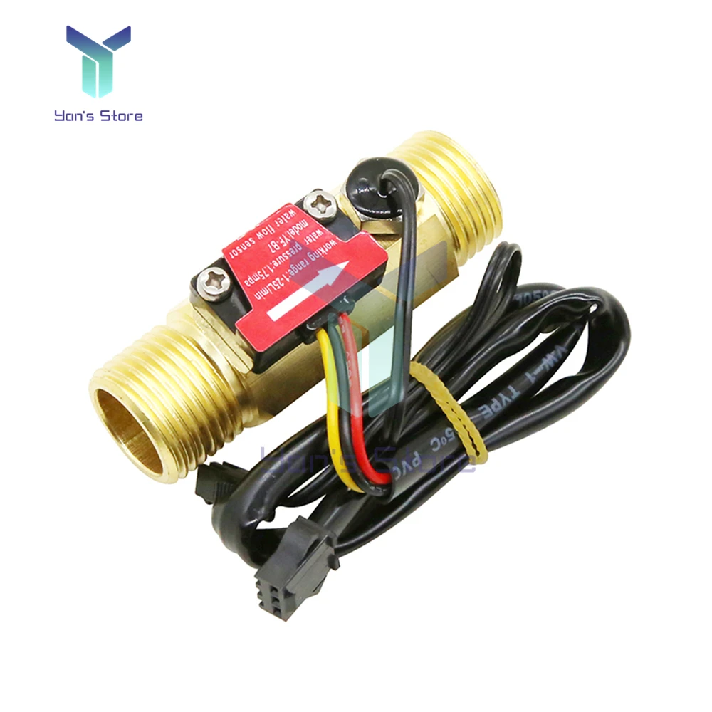 Sensor de Fluxo de Água com Interruptor de Fluxômetro de Cobre Medidor de Fluxo Hall Detecção de Temperatura Pontos g1 Yf-b7
