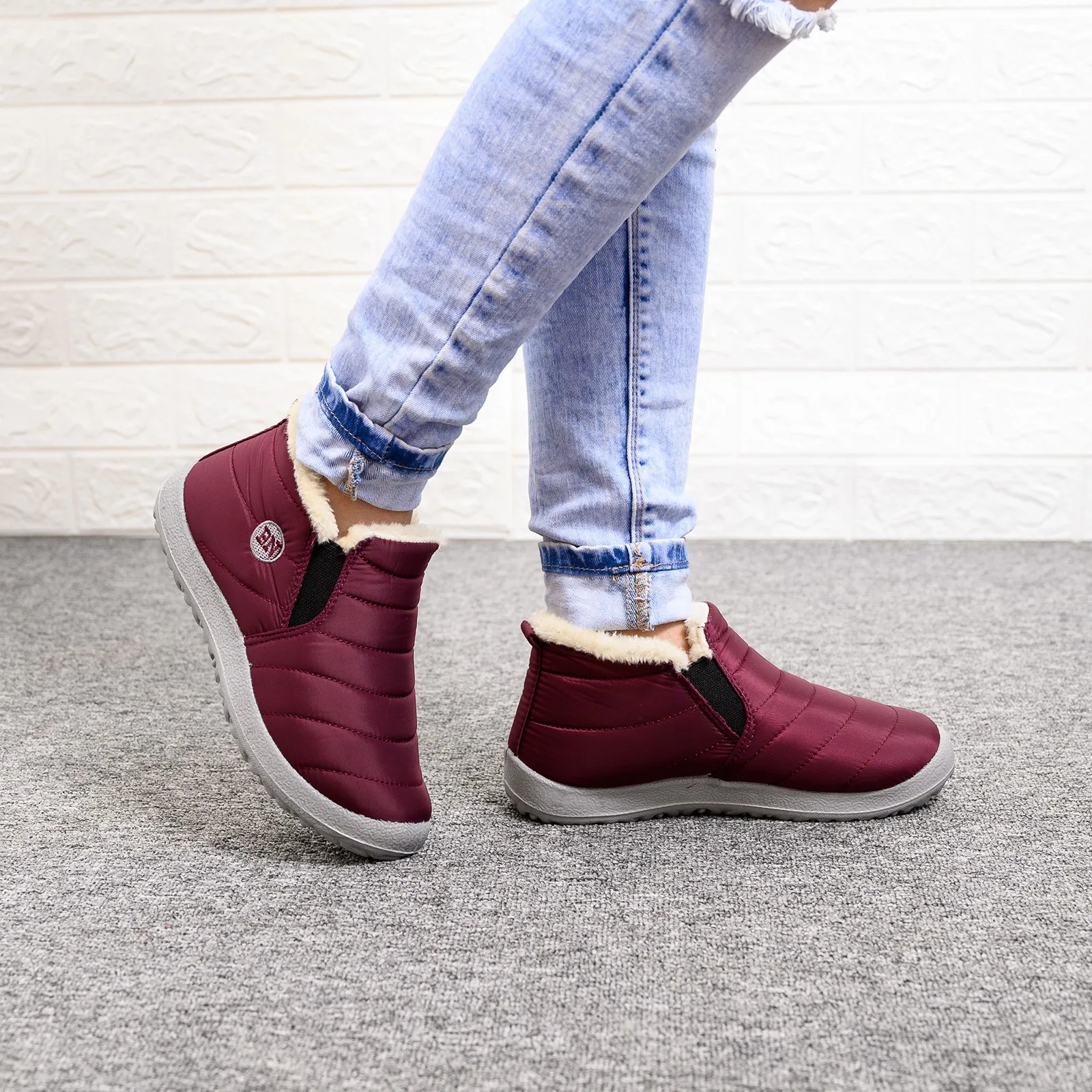 Women Snow Boots Fashion Unisex Shoes Slip On Platform Cotton Shoes Ankle Boots Waterproof Plush Winter Comfort Warm Botas Mujer