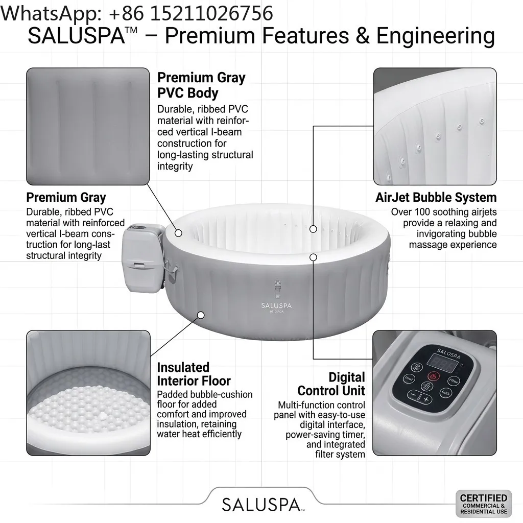 - 60037 Lay-Z-Spa St. Lucia AirJet Inflatable Hot Tub 2-3 Person 1.70 m X 66 cm PVC Plastic with Lid