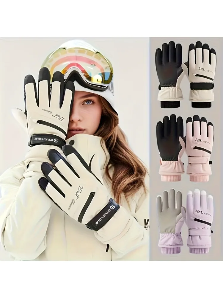 AliExpress NONE Winter skiing and cycling gloves - Warm touchscreen gloves with Velcro closure, for both men and women