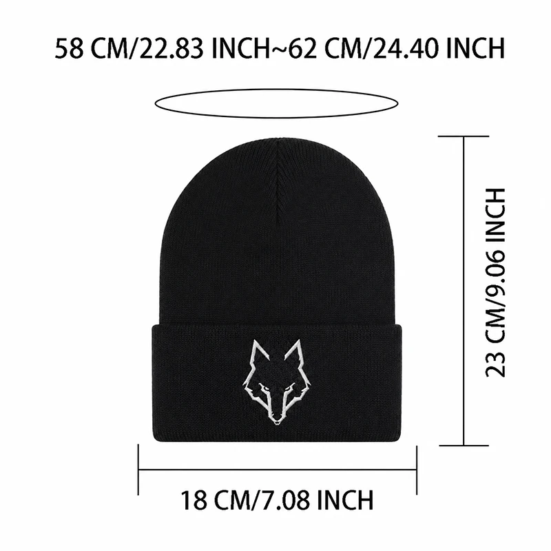 Minimalist Wolf-Head Embroidered Beanie—Soft and Warm Knit Hat for Hiking, Casual Wear, Street Style, and Outdoor Enthusiasts