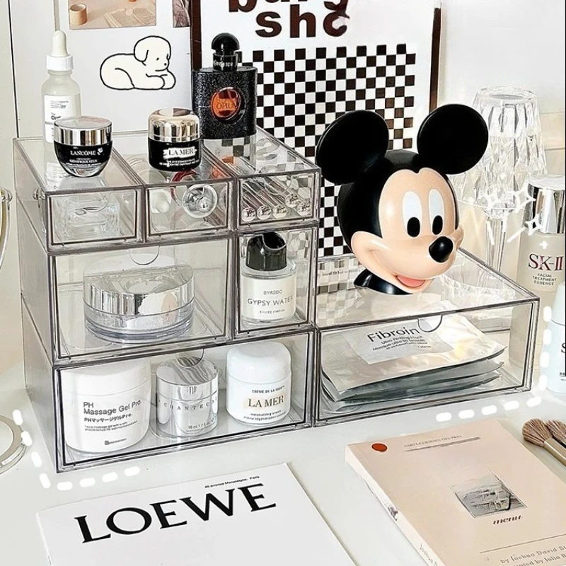 Acrylic Transparent Desktop Cosmetic Organizer Bathroom Jar Makeup Storage Box Set Drawer Large Dust-proof Cotton Swab Organizer