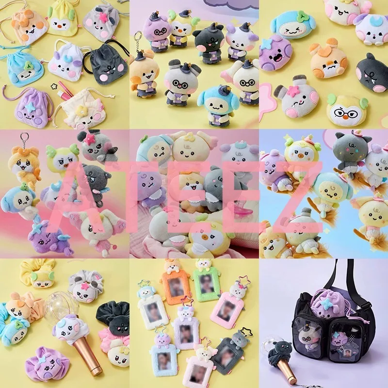 Kpop ATEEZ Plush Keychain Aniteez Mighteez Official Light Stick Cover Stuffed Animal Photocard Holder Kawaii Mini Doll Toys Kids