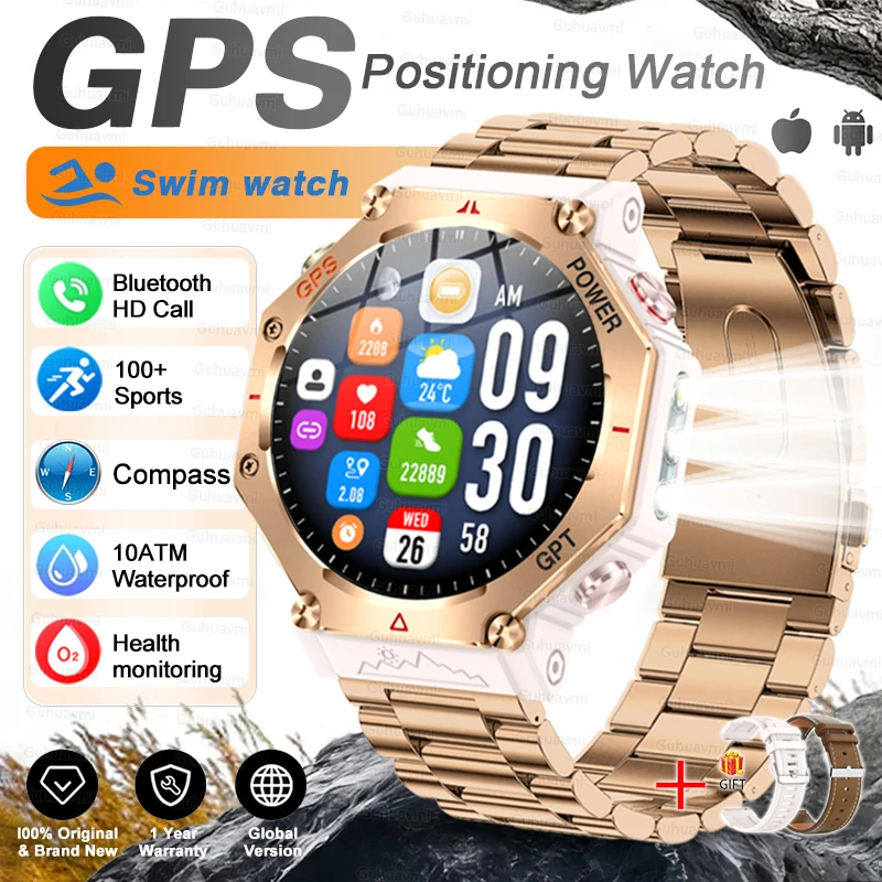 T-Rex 3 Ultra Militaire GPS Smart Watch 10 ATM Waterdicht Kompas Hoogtemeter Barometrische AMOLED Heren HD Oproep Sport Smartwatch