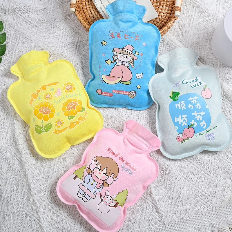 Tummy Warmers Hot Water Bottle Rubber Bag Cute Cartoon Warm Relaxing Safe Heat Cold Plush Cloth Hot Water Bag