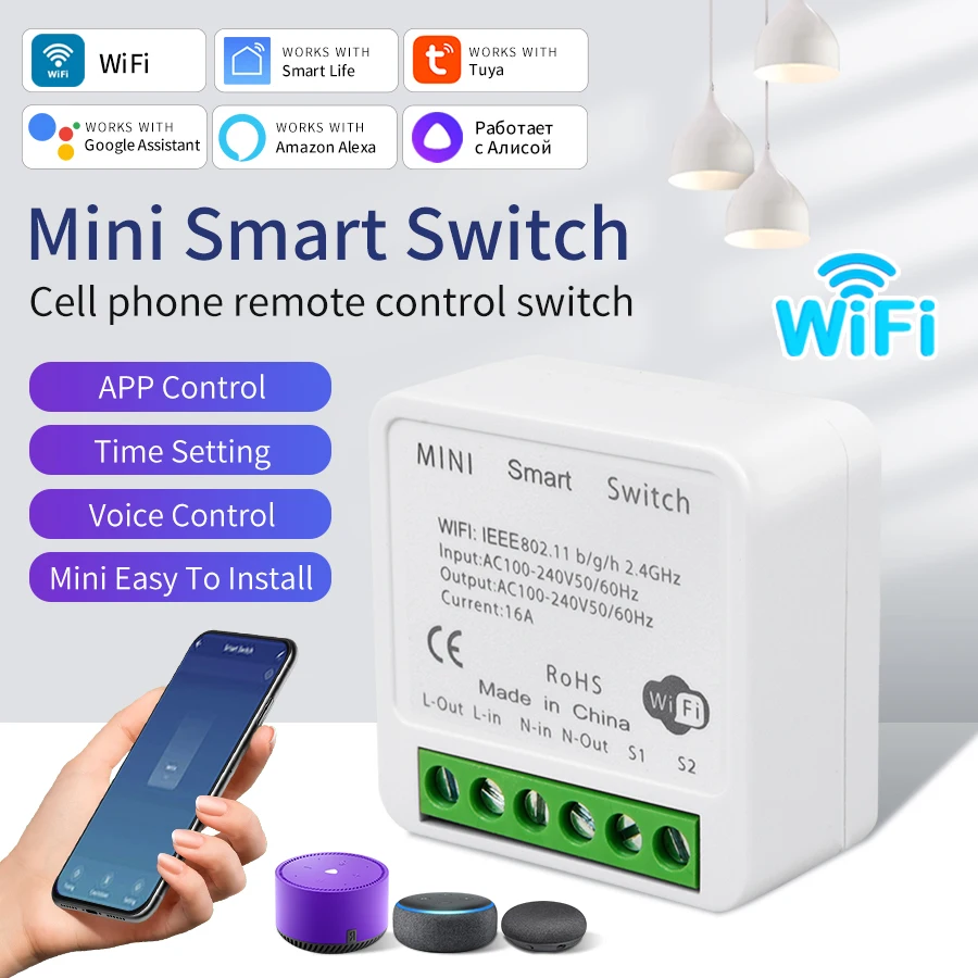 Mini Tuya Smart WiFi Switch RF 433MHz 16A 20A Wireless Breaker APP Operated Alexa Google Home Alice Voice Control 2-Way Relay