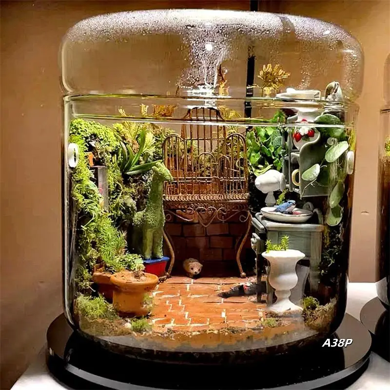 

Micro-Landscape Glass Terrarium With Dew Collection Cover, Bonsai Vase Glass Microscopic Landscape Ecological Bottle