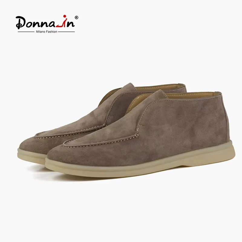 Donna-in Natural Suede Leather Moccasins for Women Classic Slip On Shoes Luxury Quality Plus Size 41-43 Couple Flats Rubber Sole