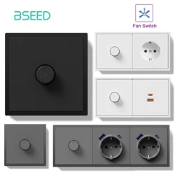 BSEED Wandventilatorknop Schakelaars Stopcontact Europa Snelheidsschakelaars Type-C USB Telefoonoplaadpoort Ventilatorsnelheidsschakelaar E-serie