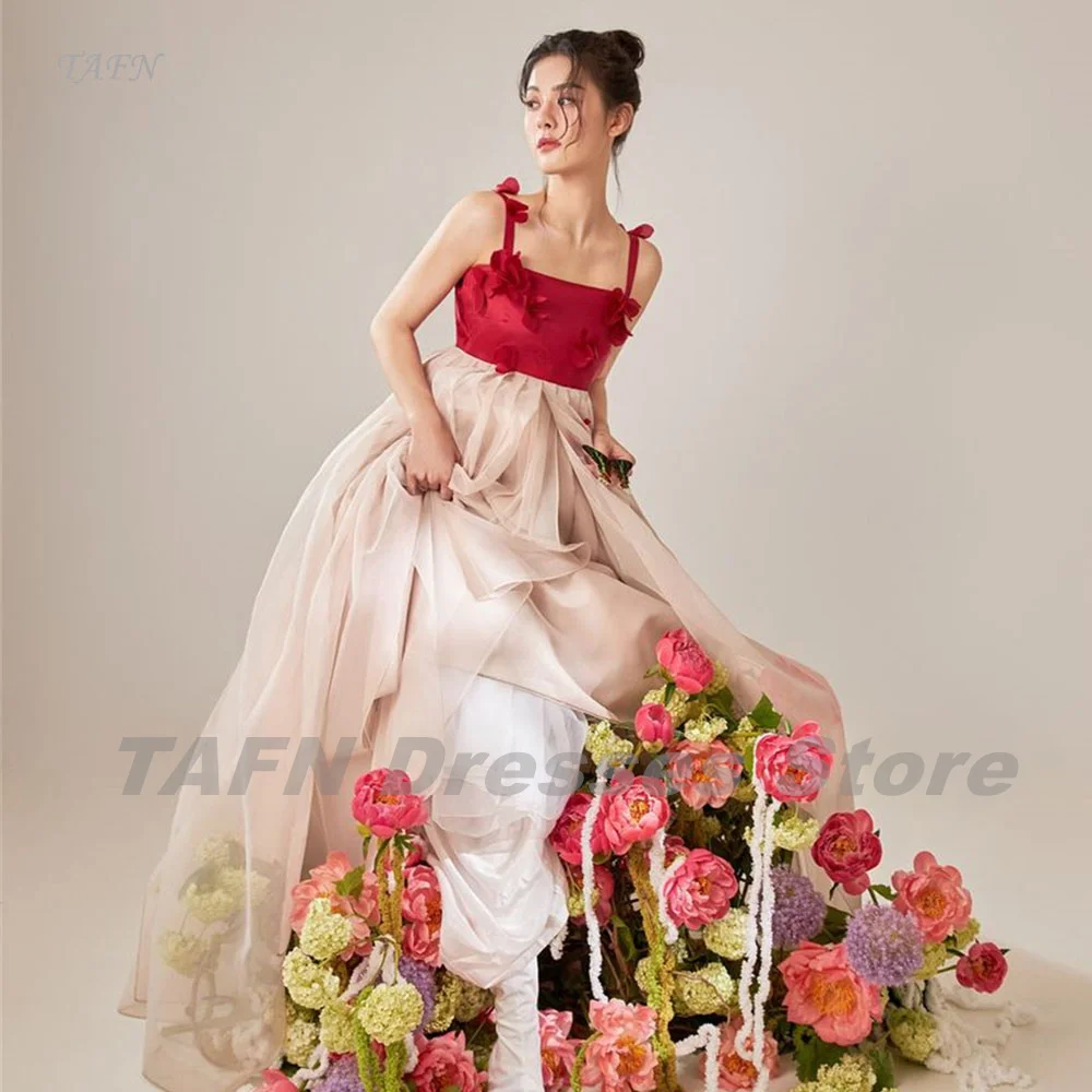 

TAFN Korea Photo Shoot Dresses Contrast Color Spaghetti Straps A-line Evening Party Dresses vestido de noche Custom Made