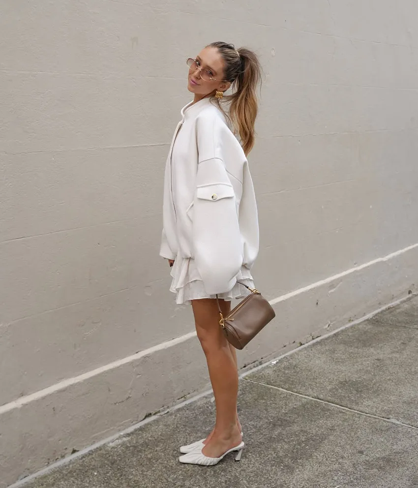 Chaqueta informal holgada de otoño con cuello levantado y bolsillos de un solo pecho, chaqueta con dobladillo elástico para mujer, prendas de vestir diarias para ir al trabajo