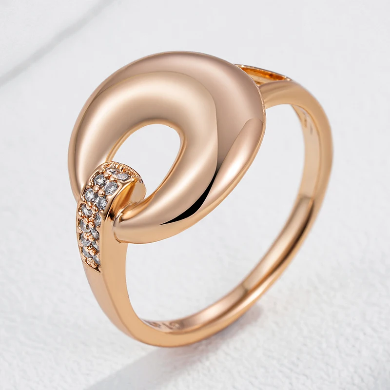 Wbmqda Fashion Glossy Hoop Ring For Women 585 Rose Gold Color With Natural Zircon High Quality Daily Jewelry Accessories