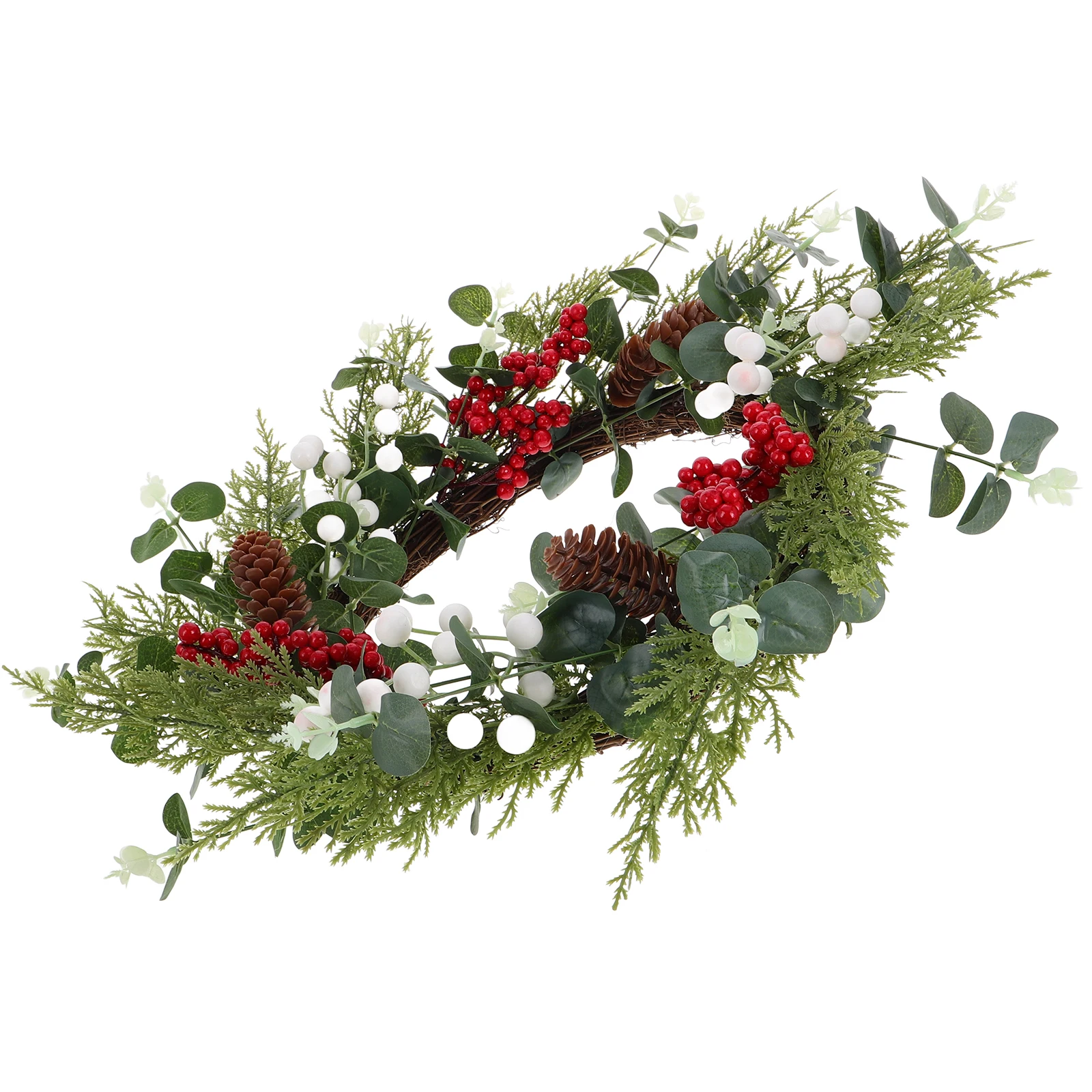 

Christmas Wreath Holiday Season Decoration Pine Cone Red Berry Simulated Door Hanging Winter Vine Circle Outdoor