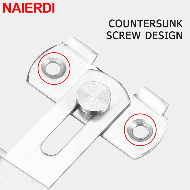 NAIERDI Stainless Steel 90/180 Degree Hasp Latches Sliding Door Chain Locks Security Hardware For Window Cabinet Hotel Home