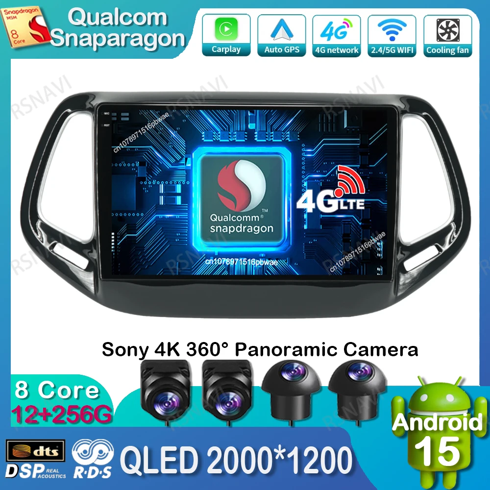 

Android 15 Car Radio For Jeep Compass 2 MP 2016 2017 2018 2019 Multimedia Autoradio 5G WIFI DSP QLED Stereo Navigation Qualcomm