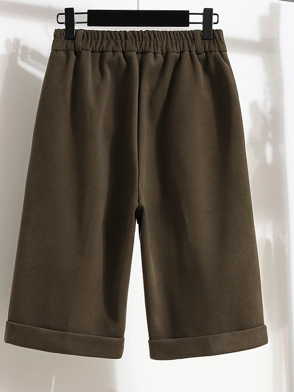 Women's Thickened Woolen Pants Autumn Winter High Waist Wide Leg Five-Point Shorts plus Size Outerwear Casual Straight Leg