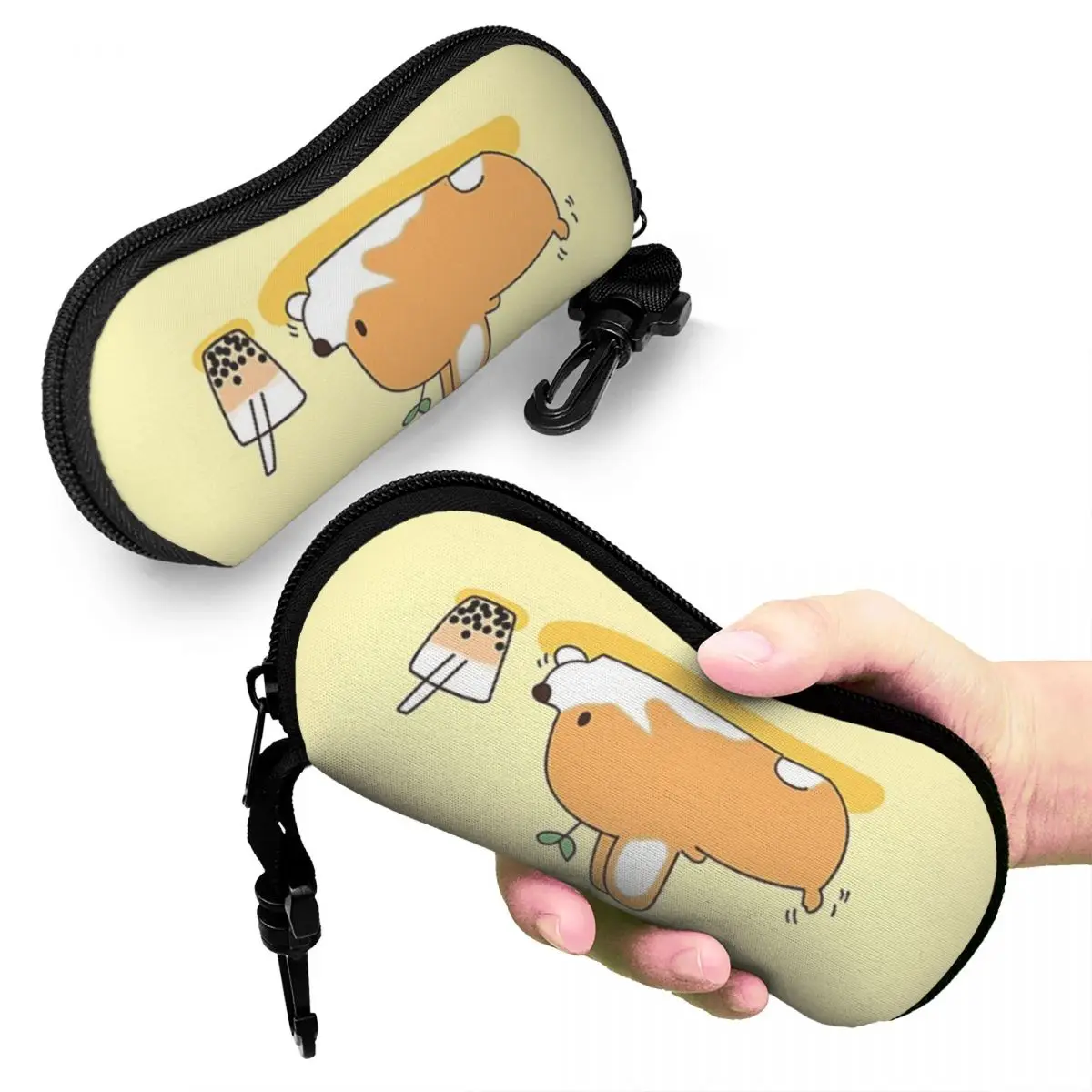 

Corgi And Bubble Tea Shell Glasses Case Protective Sunglasses Box Women Men Soft Eyeglasses Bag Pouch