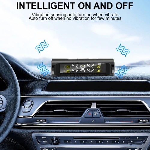 Imagen 2 del producto Alarma de seguridad automática Sensor externo 2025 energía Solar coche TPMS sistema de monitoreo de presión de neumáticos pantalla LCD Digital presión de neumáticos