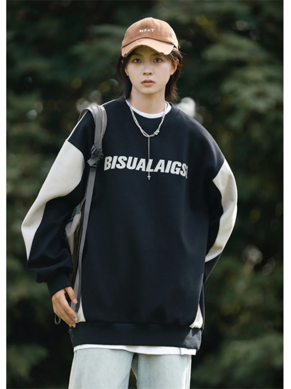 

Модный мужской свитшот оверсайз с длинными рукавами и капюшоном, весенне-осенний, плотный, в американском стиле, с цветными блоками, базовая модель